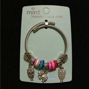 Mint Stainless Steel European Style Charm Bracelet Silver Tone Owl Elephant New